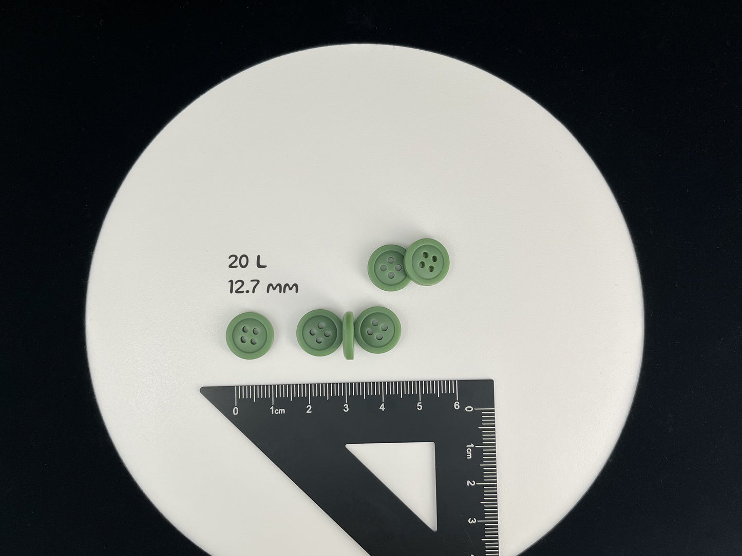 Muted Green Buttons, Recycled Plastic, 12.7mm (20L). 4-Hole Sew On for Shirts, Pants, Blouses, Dresses, Skirts, Apparel, Kids Clothes