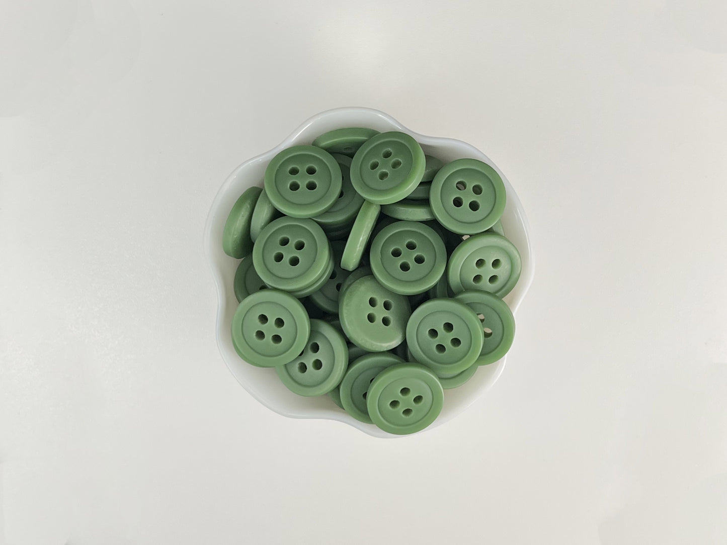 Muted Green Buttons, Recycled Plastic, 12.7mm (20L). 4-Hole Sew On for Shirts, Pants, Blouses, Dresses, Skirts, Apparel, Kids Clothes