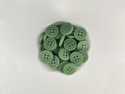 Muted Green Buttons, Recycled Plastic, 12.7mm (20L). 4-Hole Sew On for Shirts, Pants, Blouses, Dresses, Skirts, Apparel, Kids Clothes