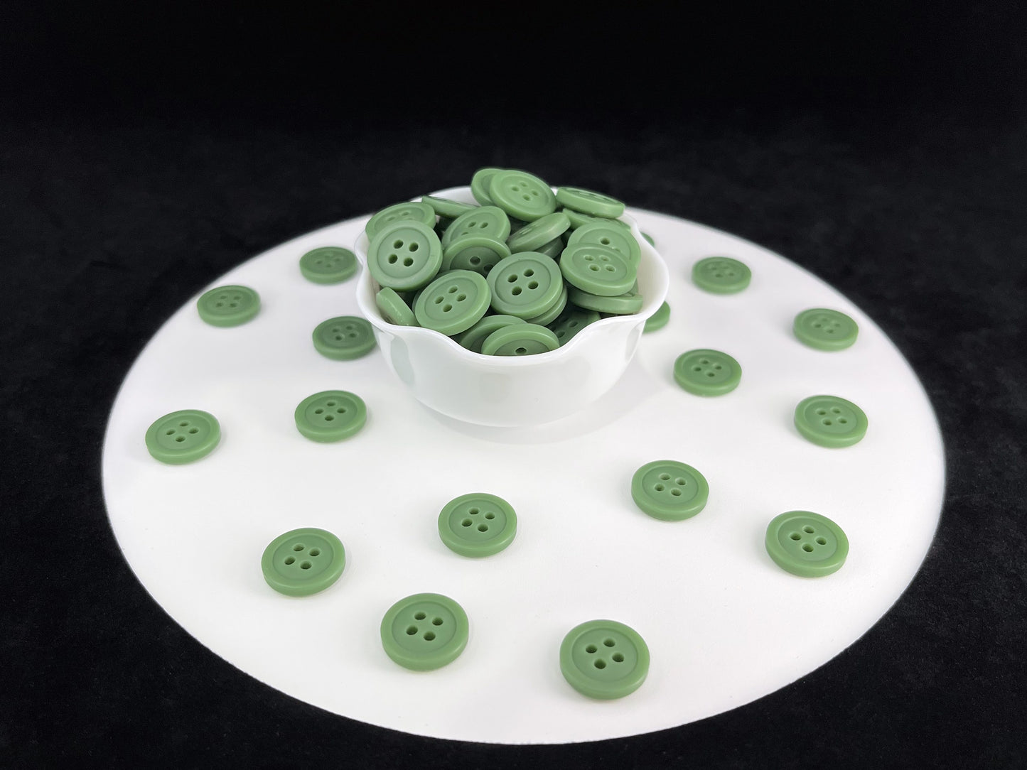 Muted Green Buttons, Recycled Plastic, 12.7mm (20L). 4-Hole Sew On for Shirts, Pants, Blouses, Dresses, Skirts, Apparel, Kids Clothes