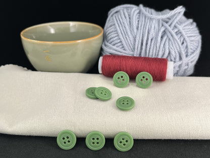 Muted Green Buttons, Recycled Plastic, 12.7mm (20L). 4-Hole Sew On for Shirts, Pants, Blouses, Dresses, Skirts, Apparel, Kids Clothes