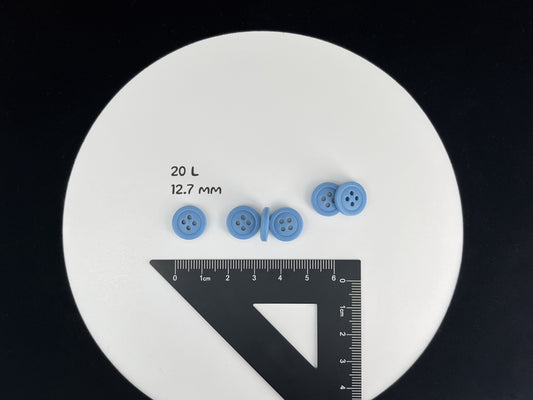 Vibrant Blue Buttons, Recycled Plastic, 12.7mm (20L). 4-Hole Sew On for Shirts, Pants, Blouses, Dresses, Skirts, Apparel, Kids Clothes