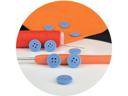 Vibrant Blue Buttons, Recycled Plastic, 12.7mm (20L). 4-Hole Sew On for Shirts, Pants, Blouses, Dresses, Skirts, Apparel, Kids Clothes