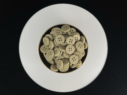 Olive Green Buttons, Recycled Plastic, 12.7mm (20L). 4-Hole Sew On for Shirts, Pants, Blouses, Dresses, Skirts, Apparel, Crafts