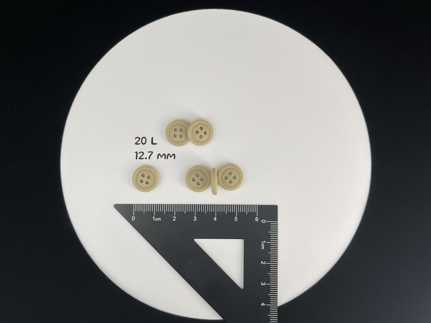 Olive Green Buttons, Recycled Plastic, 12.7mm (20L). 4-Hole Sew On for Shirts, Pants, Blouses, Dresses, Skirts, Apparel, Crafts