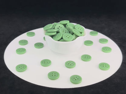 Muted Green Buttons, Recycled Plastic, 12.7mm (20L). 4-Hole Sew On for Shirts, Pants, Blouses, Dresses, Skirts, Apparel, Kids Clothes