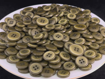 Vintage Olive Green Corozo Imitation Buttons, 15mm & 20mm (24L & 32L). 4-Hole Sew On for Suits, Pants, Dresses, Coats, Jackets & Sweaters