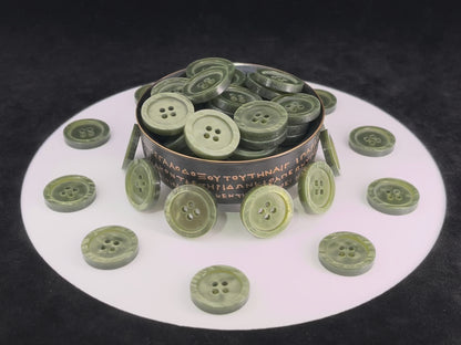 Beautiful Muted Green Pearl Imitation Buttons, 18mm (28L). Round 4-Hole Sew On for Jackets, Coats, Apparel & Craft Projects