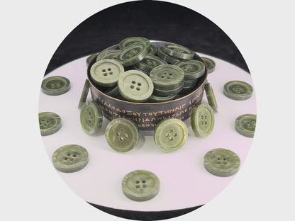 Beautiful Muted Green Pearl Imitation Buttons, 18mm (28L). Round 4-Hole Sew On for Jackets, Coats, Apparel & Craft Projects