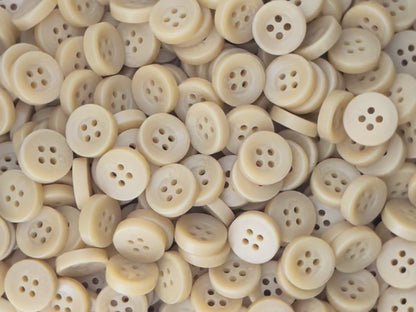 Beige Corozo Imitation Buttons, Recycled Plastic, 12.7mm (20L). 4-Hole Sew On for Shirts, Apparel, Sewing, Crafts