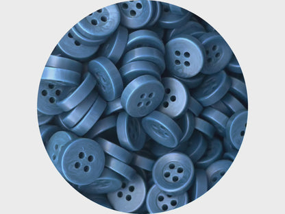 Dusk Blue Corozo Imitation Buttons, Recycled Plastic, 12.7mm (20L). 4-Hole Sew On for Shirts, Apparel, Sewing, Crafts