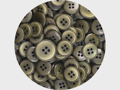 Vintage Olive Green Corozo Imitation Buttons, 15mm & 20mm (24L & 32L). 4-Hole Sew On for Suits, Pants, Dresses, Coats, Jackets & Sweaters