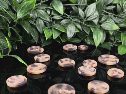 Beige Brown Horn Imitation Buttons, Two Tones, 15-25mm (24L-40L). 4-Hole Sew On for Suits, Pants, Dresses, Coats, Jackets & Sweaters