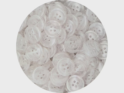 Off-White Knöpfe mit Marmormuster, mehrfarbig. 10-20mm (16L-32L). Recyclingkunststoff, 4-Loch zum Annähen für Hemden, Kleider, Mäntel, Jacken