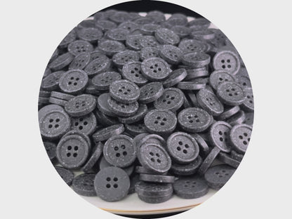 Knöpfe in schwarzer Steinoptik, 10-20mm (16L-32L). Recyclingkunststoff, 4-Loch zum Annähen für Hemden, Hosen, Kleider, Mäntel, Jacken