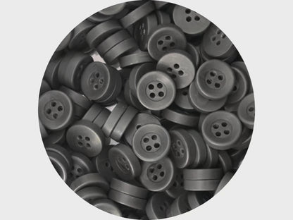 Dark Grey Corozo Imitation Buttons, Recycled Plastic, 12.7mm (20L). 4-Hole Sew On for Shirts, Apparel, Sewing, Crafts