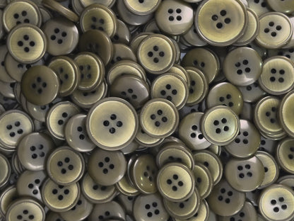 Vintage Olive Green Corozo Imitation Buttons, 15mm & 20mm (24L & 32L). 4-Hole Sew On for Suits, Pants, Dresses, Coats, Jackets & Sweaters