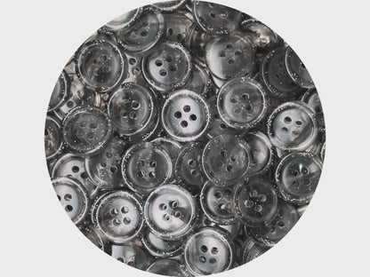 Knöpfe mit schwarzer Marmorierung, mehrfarbig. 10-20 mm (16L-32L). Recycelter Kunststoff, 4-Loch zum Annähen für Hemden, Kleider, Mäntel, Jacken