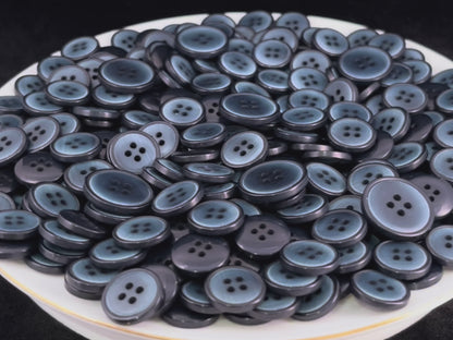 Vintage Smokey Blue Corozo Imitation Buttons, 15mm & 20mm (24L & 32L). 4-Hole Sew On for Suits, Pants, Dresses, Coats, Jackets & Sweaters